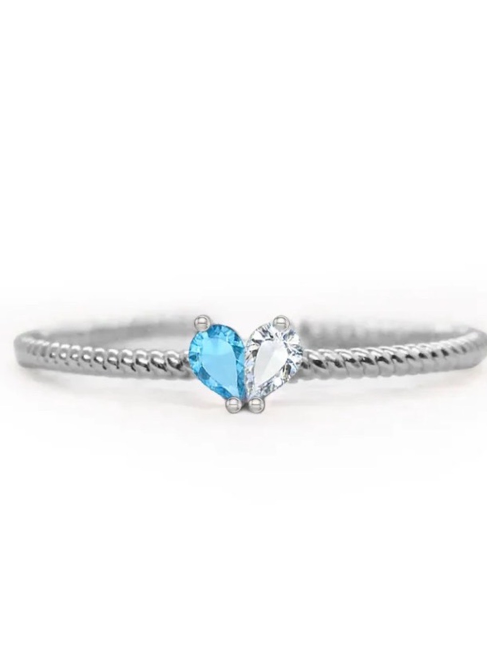 Sterling Silver Blue & White Heart Stone Ring